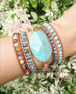 Natural Russian Amazonite Stone Wrap Mix Bracelet