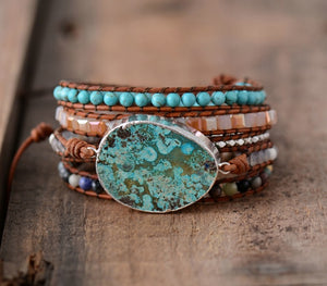Azurea Gilded Turquoise Stone Wrap Bracelet - yogisnista