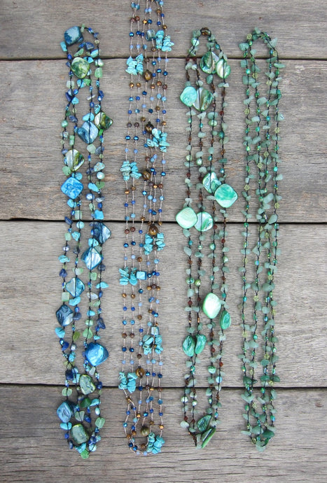 Bohemian Necklaces in Green Aventurine + Turquoise Blue Mix - ALL on SALE!