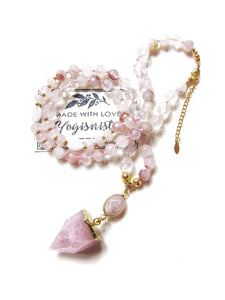 The Pink Goddess Mala Necklace in Rose Quartz Pendant