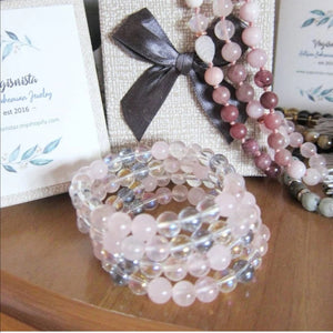 Rose Quartz, Pink Chalcedony, Aura Quartz - Pink Fairy Mala Bracelet