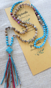 Bohemian Turquoise Jasper Mix Beaded Tassel Necklace - yogisnista