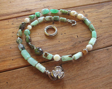 Freshwater Pearl, Chrysoprase Jade Beaded Necklace - Abundance, Protection, Prosperity