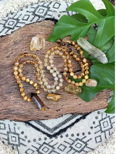 Citrine, Tiger Eye Mala Beaded Necklace