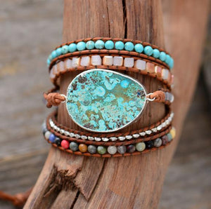 Azurea Gilded Turquoise Stone 5X Wrap Bracelet