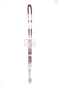Red Hematoid Quartz, Pink Rose Quartz Pendant Necklace