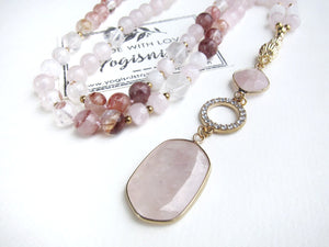 Bohemian Pink Goddess Rose Quartz Pendant Necklace - Balance, Love, Fertility, Calming, Happiness