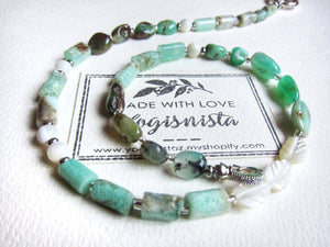 Chrysoprase Australian Jade, Mother of Pearl Choker Necklace - Abundance, Protection, Prosperity