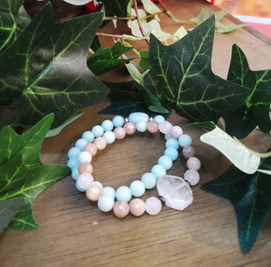 Rose Quartz, Sunstone, Amazonite Wrist Energy Mala Bracelet