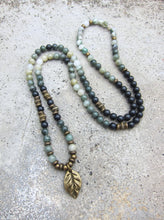 Forest Green Jade, Russian Shungite, Tree Agate Necklace in 108 Bead Mala