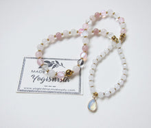 SALE - Rose Quartz, Selenite, Mystic Pink Quartz, Clear Quartz 3X Wrap Bracelet (convertible to necklace)