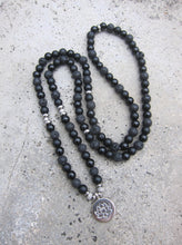 Unisex 108 Bead Mala in Shungite, Black Onyx, Lotus Mala Necklace (convertible to Bracelet)