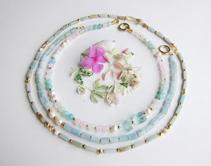 Rose Quartz, Freshwater Pearl, Blue Quartz Necklace