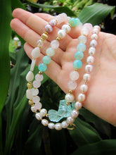 Rose Quartz, Freshwater Pearl, Blue Quartz Necklace