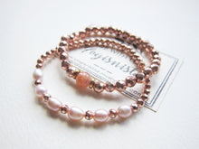 2 pc set - Sunstone, Freshwater Pearl, Rose Gold Hematite Stackable Bracelets