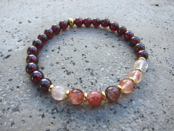 Red Garnet and Hematoid Quartz Bracelet