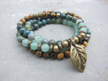 108 Bead Mala in Tiger Eye, Moss Agate Necklace - Abundance and Prosperity (convertible to Bracelet)