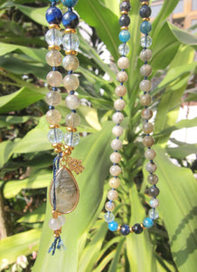 Rainbow Labradorite, Blue Sodalite 108 Prayer Beads Mala Necklace