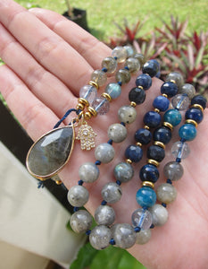 Rainbow Labradorite, Blue Sodalite 108 Prayer Beads Mala Necklace