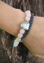 Rose Quartz, Blue Quartz Beaded Bracelet