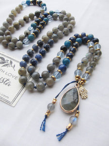 Rainbow Labradorite, Blue Sodalite 108 Prayer Beads Mala Necklace