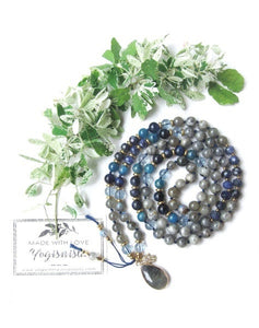 Rainbow Labradorite, Blue Sodalite 108 Prayer Beads Mala Necklace