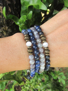 108 Bead Mala in Russian Shungite, Selenite, Sodalite and Iolite Necklace