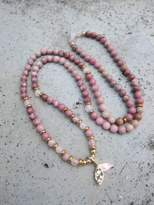 Rose Quartz, Rhodonite, Fossil Jasper Single Mala Bracelets