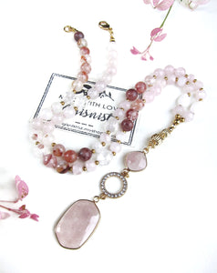 Bohemian Pink Goddess Rose Quartz Pendant Necklace - Balance, Love, Fertility, Calming, Happiness