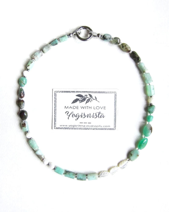 Chrysoprase Australian Jade, Mother of Pearl Choker Necklace - Abundance, Protection, Prosperity