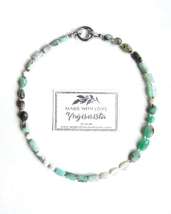 Mother of Pearl, Chrysoprase Jade Beaded Necklace - Abundance, Protection, Prosperity