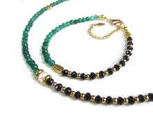 Delicate Green Emerald, Black Spinel Choker Necklace