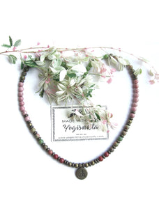 Unakite, Olive Jade and Pink Rhodonite Necklace