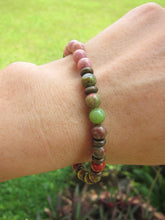 Unakite, Olive Jade and Pink Rhodonite Necklace