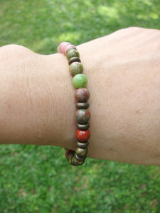 Unakite, Olive Jade and Pink Rhodonite Necklace