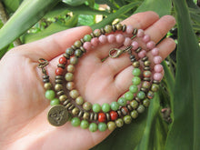 Unakite, Olive Jade and Pink Rhodonite Necklace