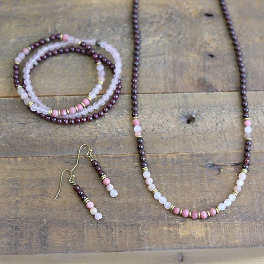 Love & Self Love - Red Garnet and Rose Quartz Wrist Energy Mala Bracelet