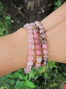 "Unconditional Love" Rose Quartz Pink Rhodonite & Hematite Bracelet Set