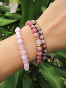 Rose Quartz, Rhodonite, Fossil Jasper Single Mala Bracelets