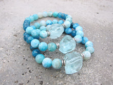 Natural Teal Blue Hemimorphite, Apatite and Blue Quartz Mala Bracelet