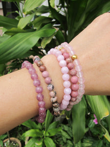 "Unconditional Love" Rose Quartz Pink Rhodonite & Hematite Bracelet Set