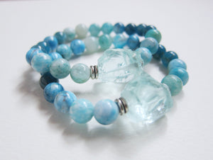 Natural Teal Blue Hemimorphite, Apatite and Blue Quartz Mala Bracelet