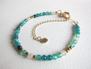 2 piece set - Dainty Green Emerald, Prehnite Bracelets