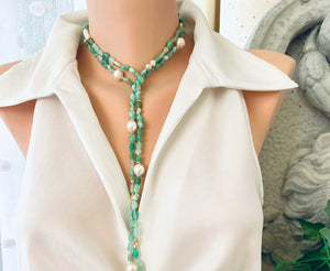 Australian Jade Green Chrysoprase & Freshwater Pearl Necklace