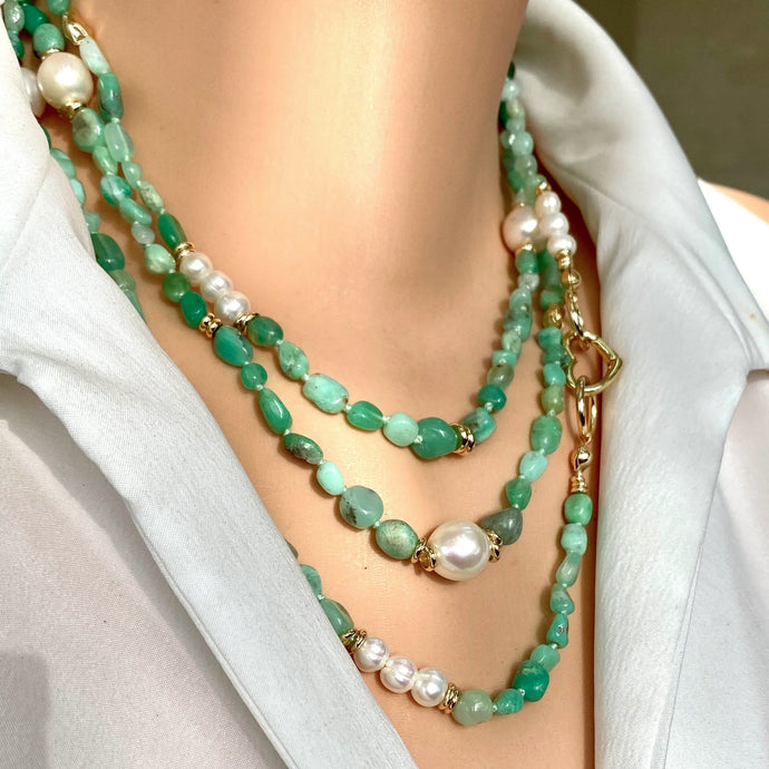 Australian Jade Green Chrysoprase & Freshwater Pearl Necklace