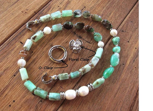 Chrysoprase Australian Jade, Freshwater Pearl Choker Necklace - Abundance, Protection, Prosperity