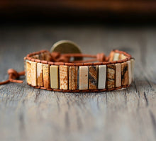 Picture Jasper Tubestone Leather Wrap Bracelet (Unisex)