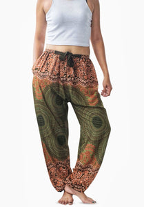 Olive Green Mandala Print Harem Yoga Pants