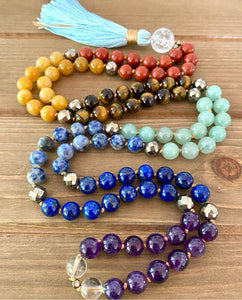 Colourful 7 Chakra in 108 Bead Mala Tassel Necklace