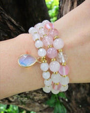 SALE - Rose Quartz, Selenite, Mystic Pink Quartz, Clear Quartz 3X Wrap Bracelet (convertible to necklace)